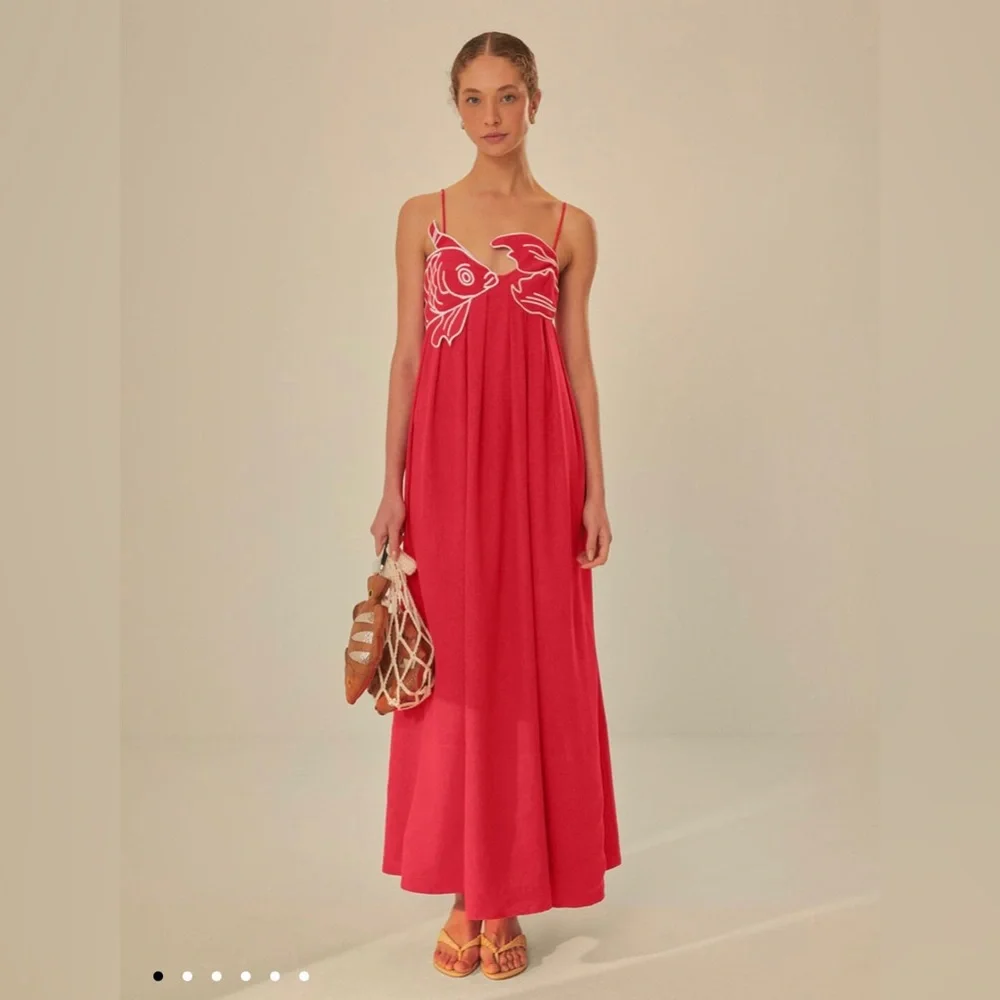 FARM Rio | Dresses | Farm Rio Red Koi Fish Dress Size M Medium Nwt Linen  Htf | Poshmark